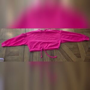 Rebecca Taylor Crop Terry Top Sweater Sz Medium Hot Pink Pima Cotton